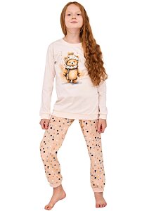 Bavlněné dívčí pyžamo Cornette Kids Sweet bear cream