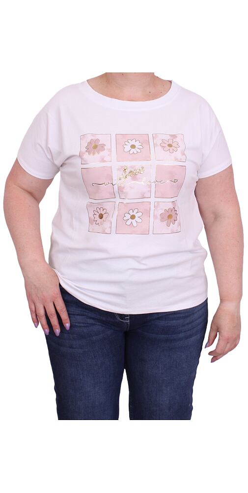 Bavlněné dámské tričko s potiskem Mitica 299 kopretina růžová
