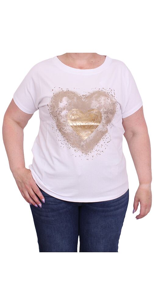 Bavlněné dámské tričko s potiskem Mitica 299 srdce mocca