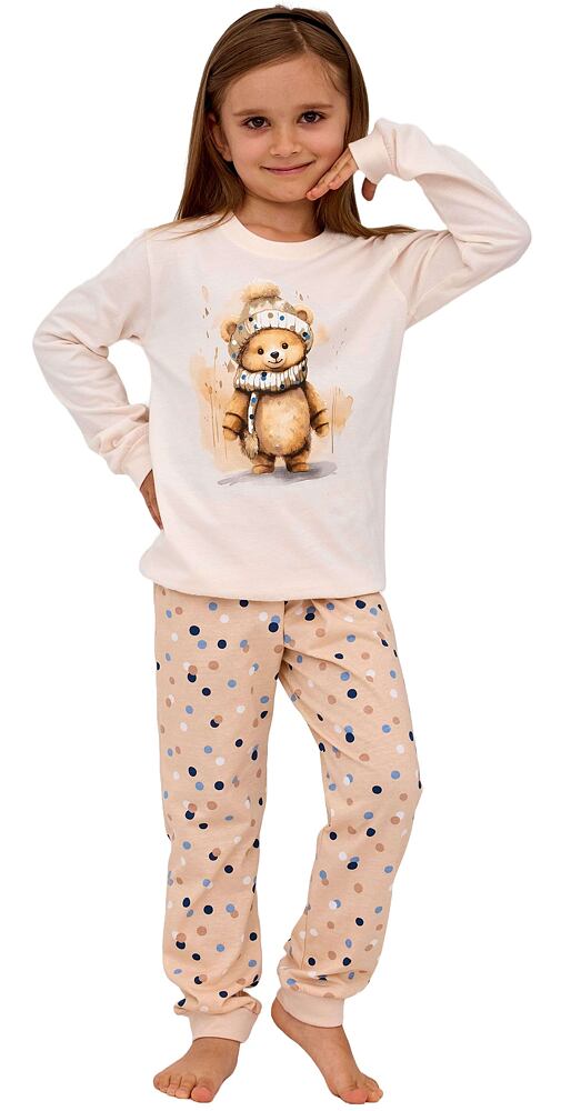 Bavlněné dívčí pyžamo Cornette Kids Sweet bear cream